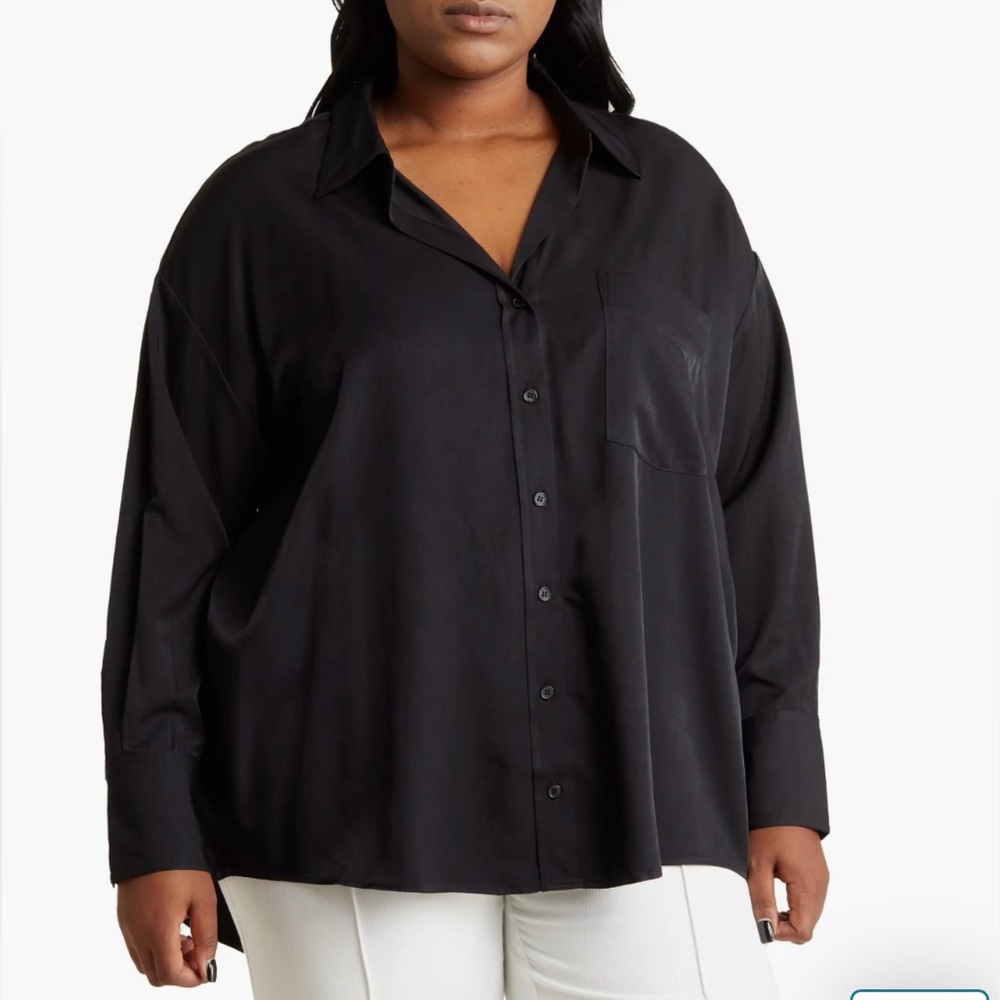 🛍️NWT Rachel Zoe Black 1X Long Sleeve Button-Up Tunic Shirt